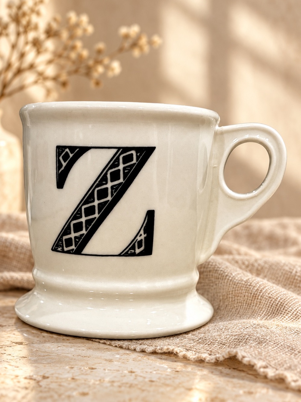Anthropologie Letter Z Monogram Pedestal Mug | Ivory & Black